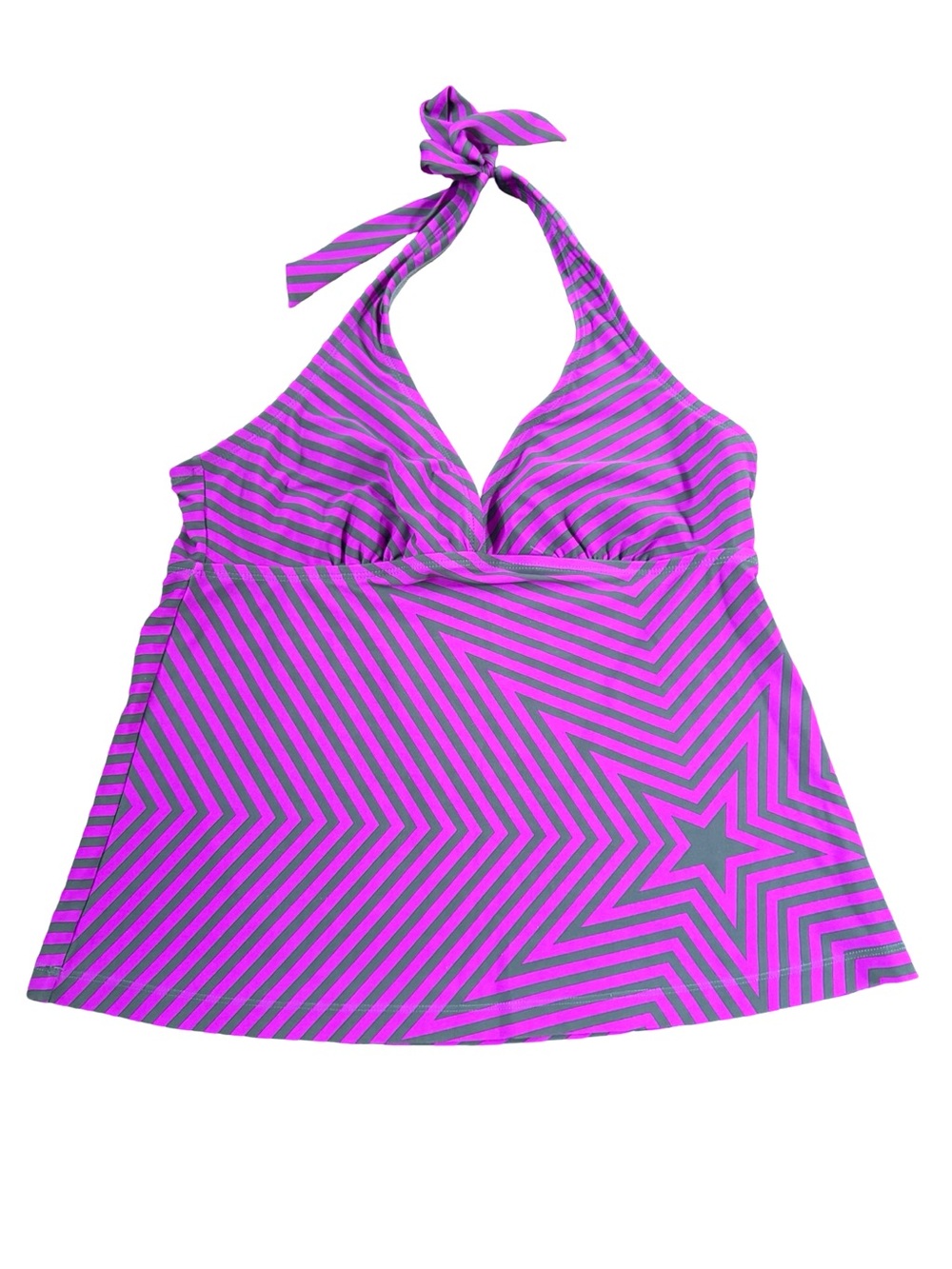 Target Gray and Purple Striped Halter Swim Tank Top Star Detail Tankini L
